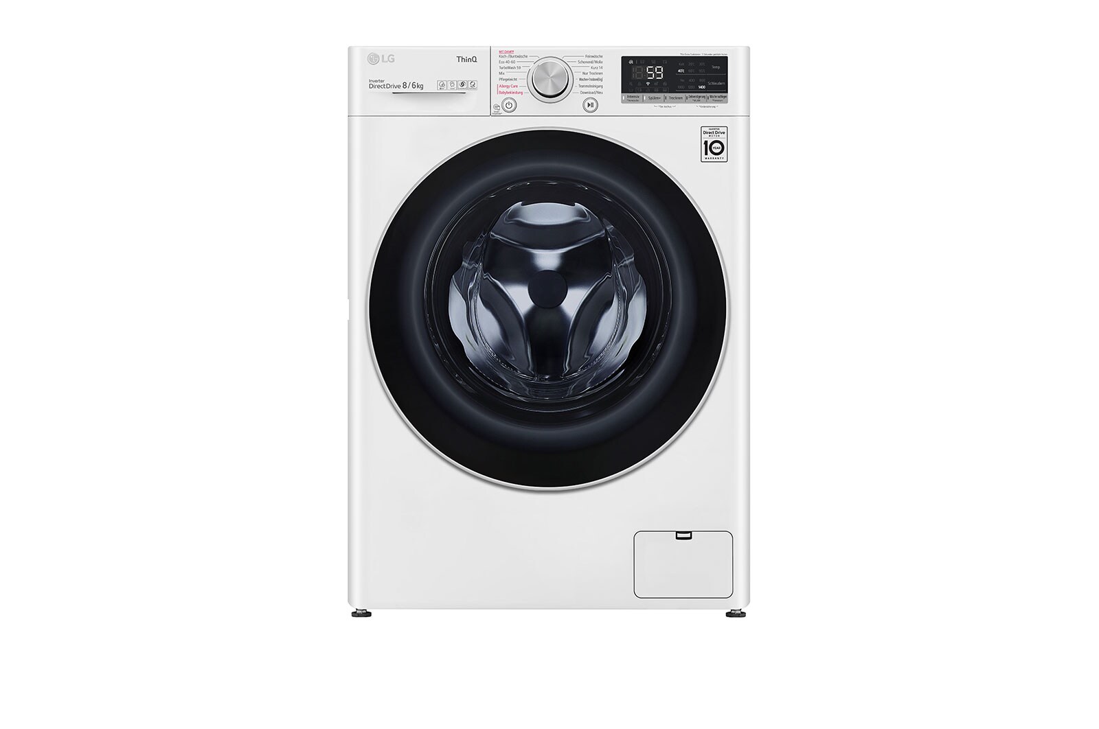 LG Waschtrockner mit 1.400 U./Min. | Energieeffizienzklasse E | 8 kg Waschen | 6 kg Trocknen | Weiß mit weißem Bullaugenring | V4WD860B, V4WD860B
