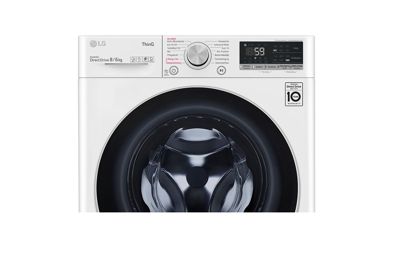 LG Waschtrockner mit 1.400 U./Min. | Energieeffizienzklasse E | 8 kg Waschen | 6 kg Trocknen |  Weiß mit silbernem Bullaugenring  | V4WD86S1B, V4WD86S1B