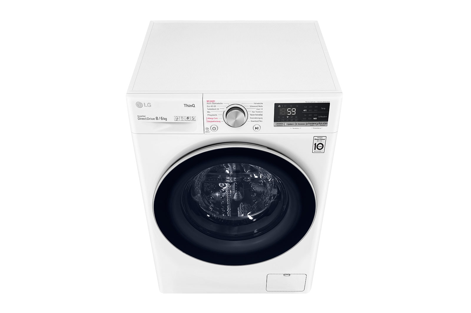 LG Waschtrockner mit 1.400 U./Min. | Energieeffizienzklasse E | 8 kg Waschen | 6 kg Trocknen |  Weiß mit silbernem Bullaugenring  | V4WD86S1B, V4WD86S1B
