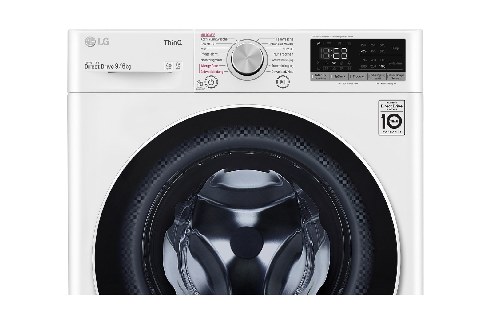 LG Waschtrockner mit AI DD® | 9 kg Waschen | 6 kg Trocknen | 1.400 U./Min. | Steam | TurboWash® | Neue Wohlfühl-Trommel | Wi-Fi-Funktion, V5WD906