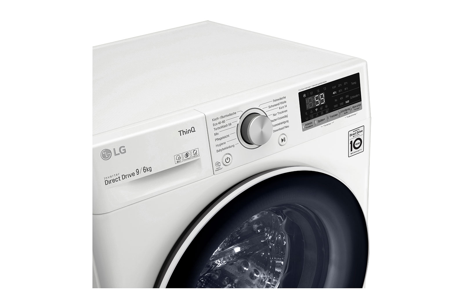 LG Waschtrockner mit 1.400 U./Min. | 9 kg Waschen | 6 kg Trocknen | Weiß mit weißem Bullaugenring | V5WD96TW0, V5WD96TW0