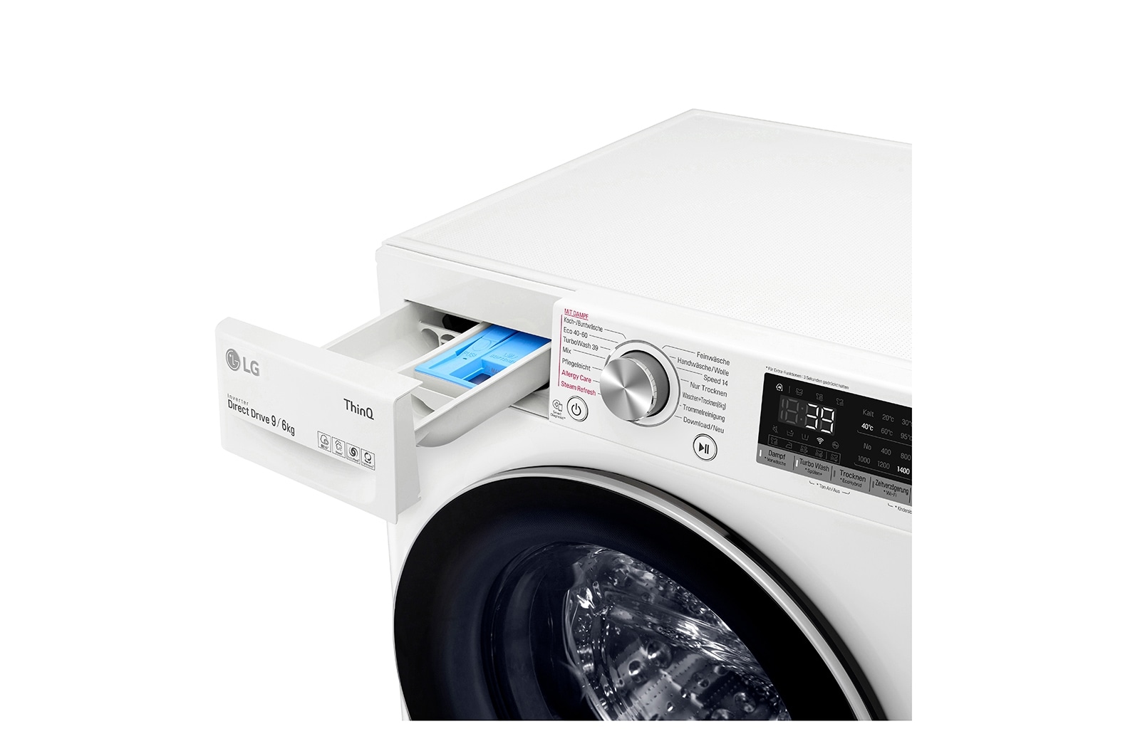 LG Waschtrockner Weiß (9 kg / 6 kg, 1.400 U./Min.) mit AI DD®, Steam & TurboWash® 360° | V7WD906A, V7WD906A