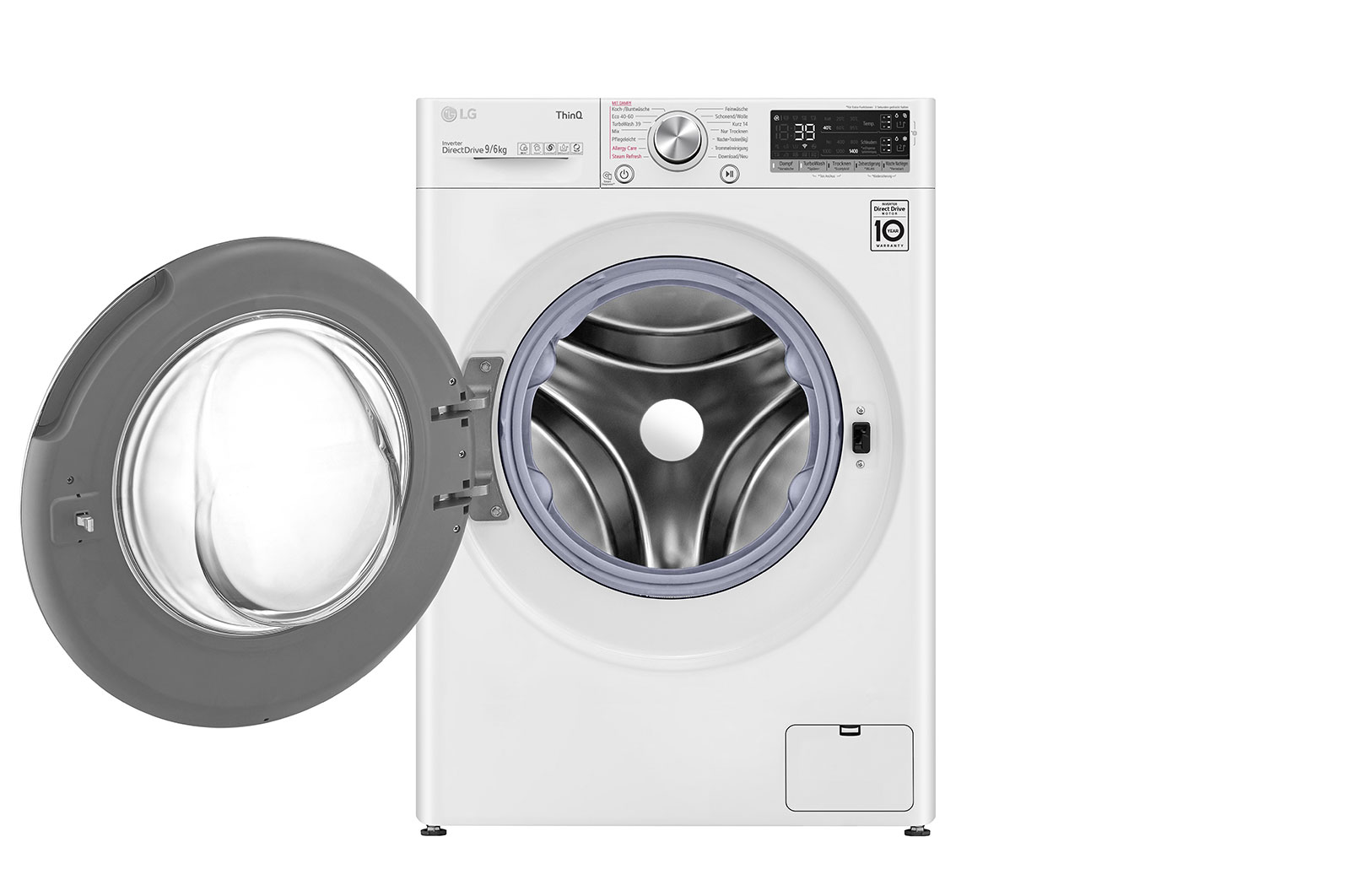 LG Waschtrockner mit 1400 U/Min. | 9 kg Waschen | 6 kg Trocknen | Weiß mit Chrome Bullaugenring | V7WD96AT2, V7WD96AT2