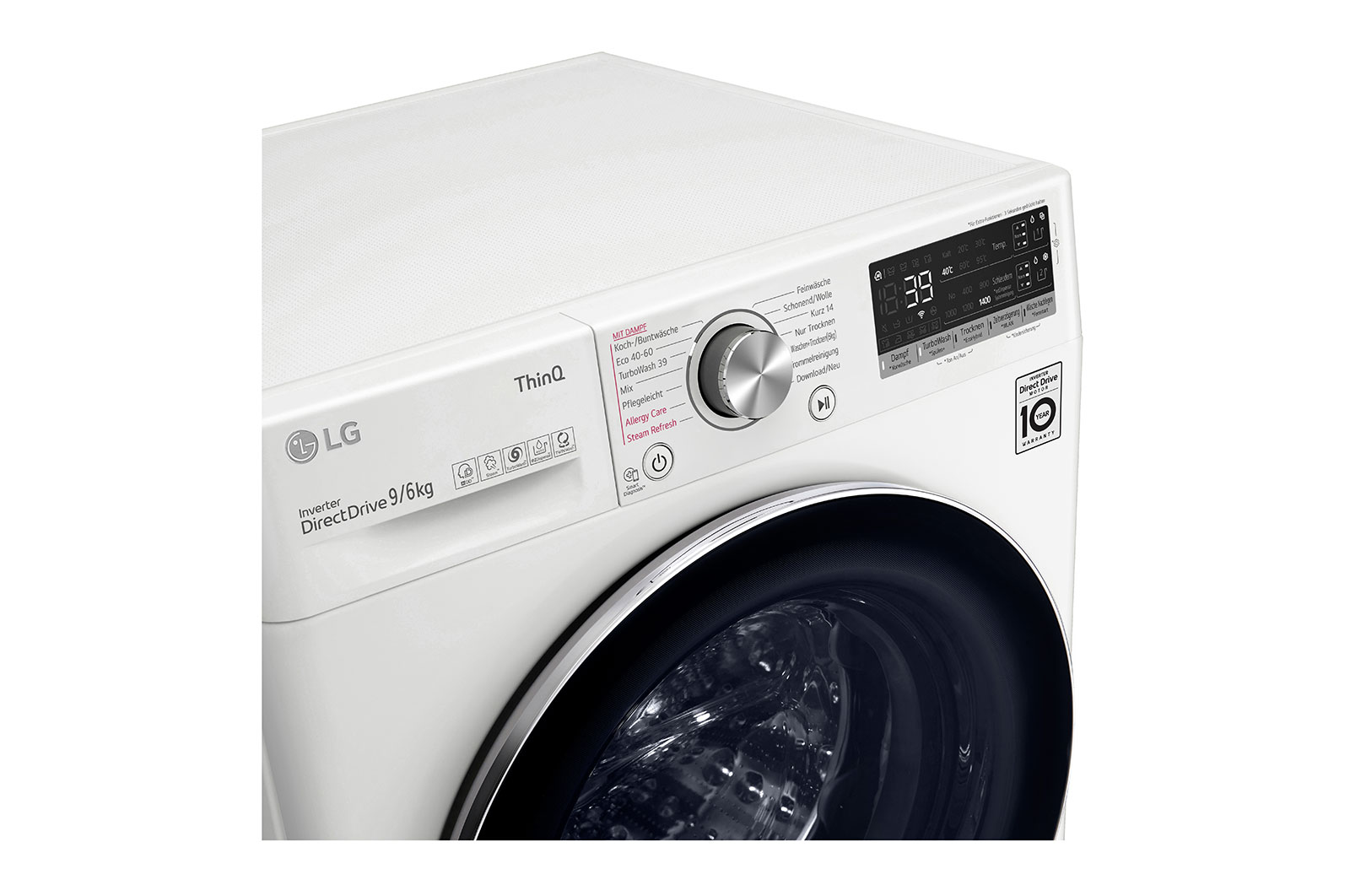 LG Waschtrockner mit 1400 U/Min. | 9 kg Waschen | 6 kg Trocknen | Weiß mit Chrome Bullaugenring | V7WD96AT2, V7WD96AT2