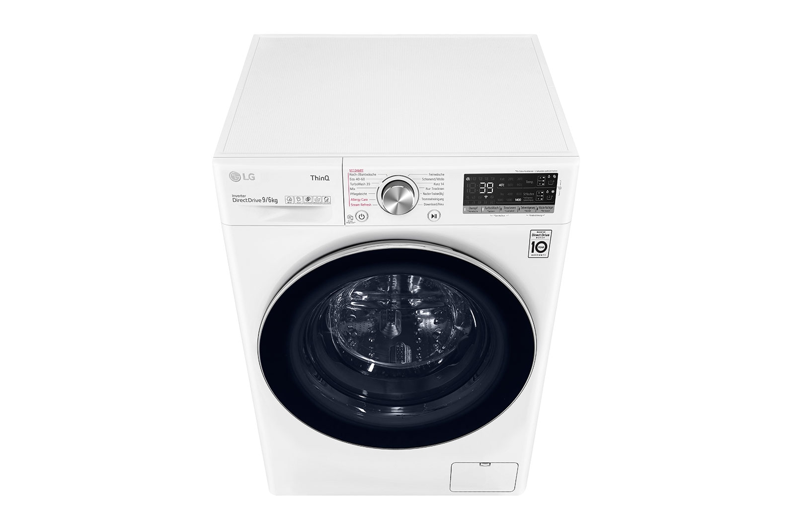 LG Waschtrockner mit 1400 U/Min. | 9 kg Waschen | 6 kg Trocknen | Weiß mit Chrome Bullaugenring | V7WD96AT2, V7WD96AT2