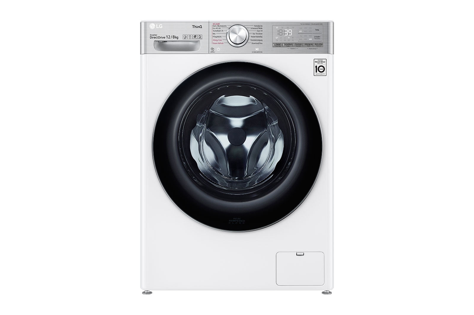 LG Waschtrockner mit 1400 U/Min. | 12 kg Waschen | 8 kg Trocknen | Weiß mit Chrome Bullaugenring | V9WD128H2, V9WD128H2