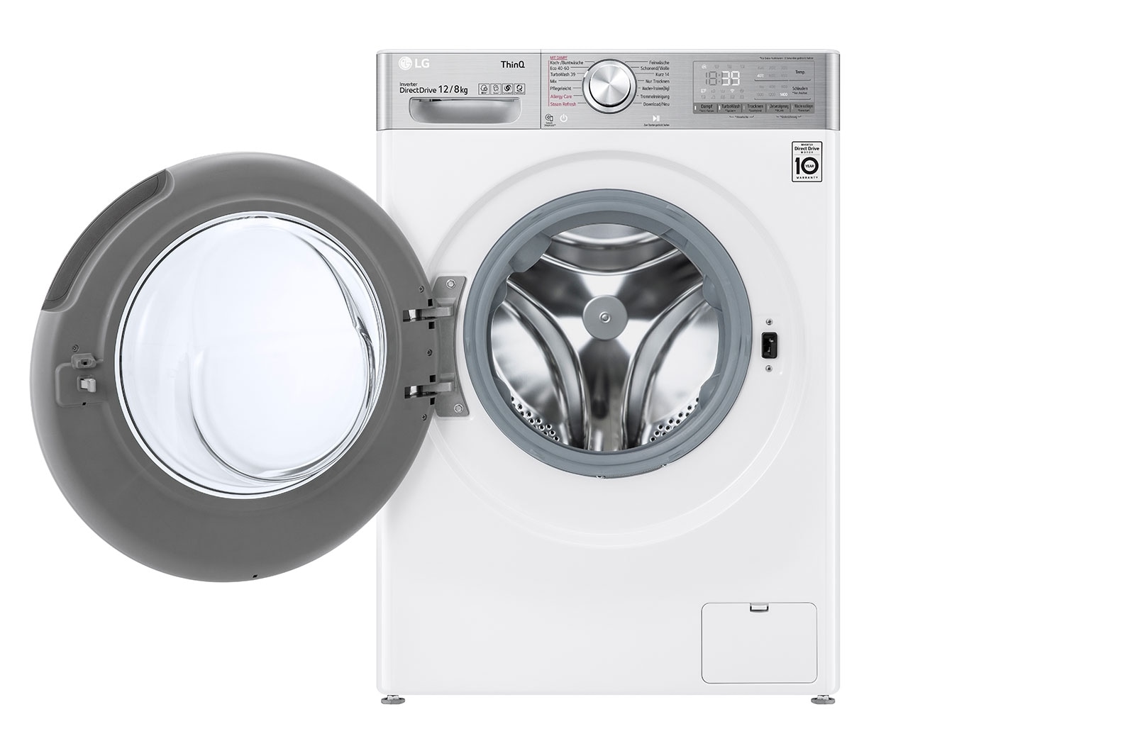 LG Waschtrockner mit 1400 U/Min. | 12 kg Waschen | 8 kg Trocknen | Weiß mit Chrome Bullaugenring | V9WD128H2, V9WD128H2