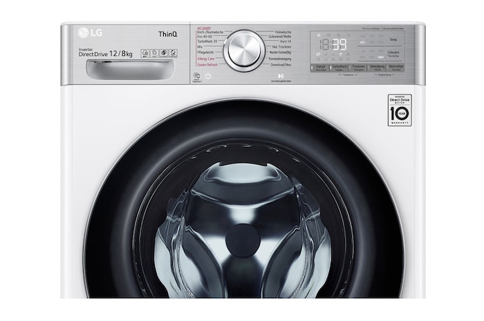 LG Waschtrockner Weiß (EEK E/A, 12 kg / 8 kg, 1.360 U./Min.) mit Steam & TurboWash® 360° | V9WD128H2, V9WD128H2