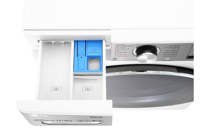 LG Waschtrockner Weiß (EEK E/A, 12 kg / 8 kg, 1.360 U./Min.) mit Steam & TurboWash® 360° | V9WD128H2, V9WD128H2