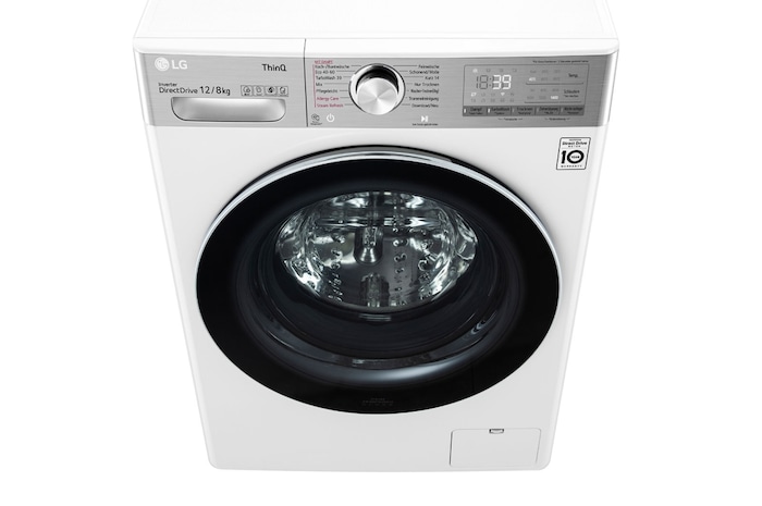 LG Waschtrockner Weiß (EEK E/A, 12 kg / 8 kg, 1.360 U./Min.) mit Steam & TurboWash® 360° | V9WD128H2, V9WD128H2