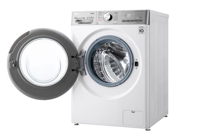 LG Waschtrockner Weiß (EEK E/A, 12 kg / 8 kg, 1.360 U./Min.) mit Steam & TurboWash® 360° | V9WD128H2, V9WD128H2