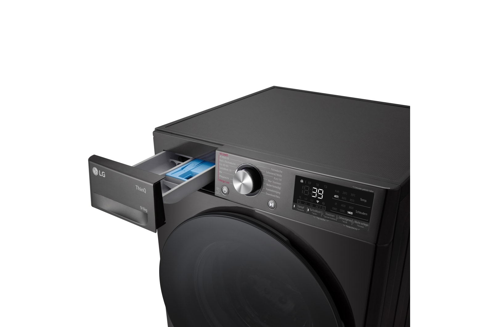 LG  Waschtrockner Schwarz (D/A, 9 kg / 6 kg, 1.360 U./Min.) mit Steam & TurboWash® 360° | W4WR7096YB, W4WR7096YB