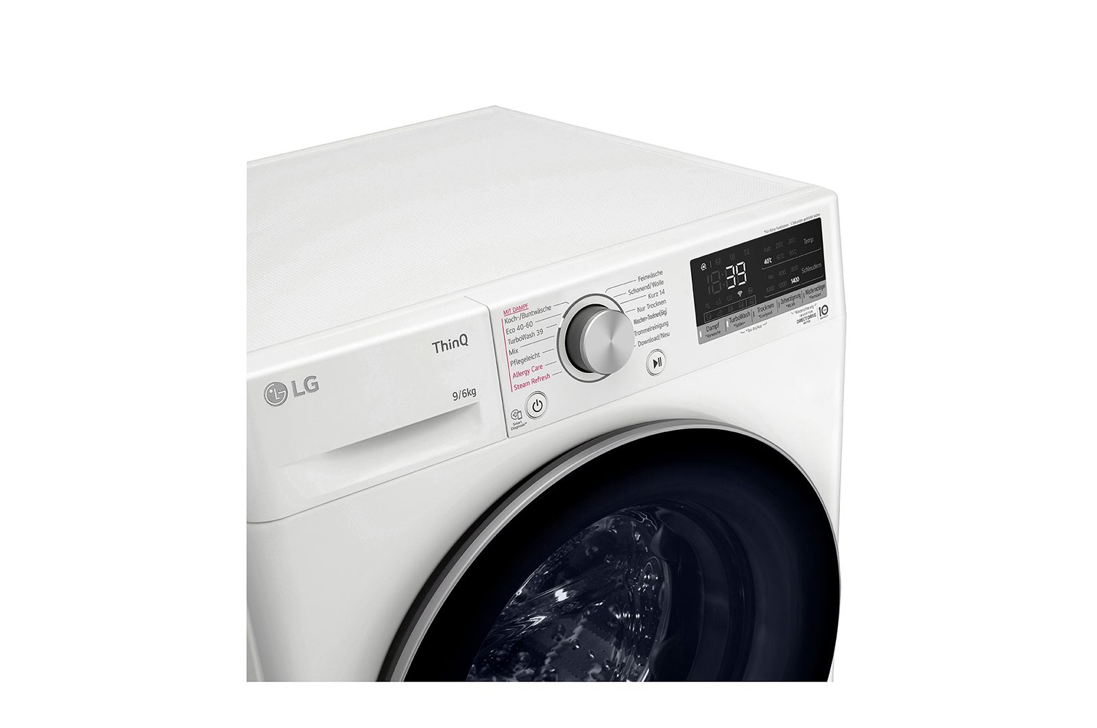 LG Waschtrockner mit 1.400 U./Min. | Energieeffizienzklasse E | 9 kg Waschen | 6 kg Trocknen | Weiß mit silbernem Bullaugenring | W4WV90961C, W4WV90961C