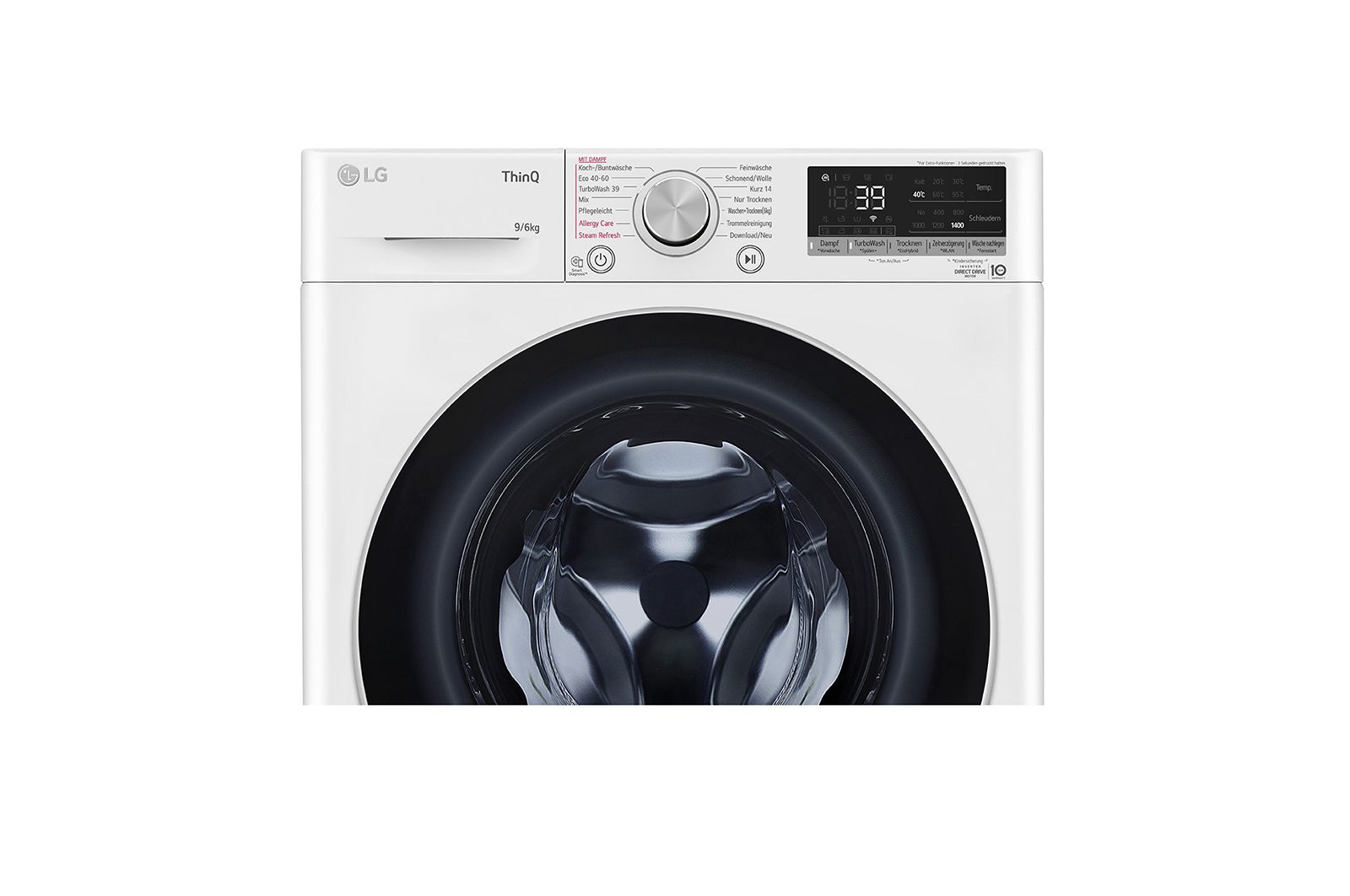 LG Waschtrockner mit 1.400 U./Min. | Energieeffizienzklasse E | 9 kg Waschen | 6 kg Trocknen | Weiß mit silbernem Bullaugenring | W4WV90961C, W4WV90961C