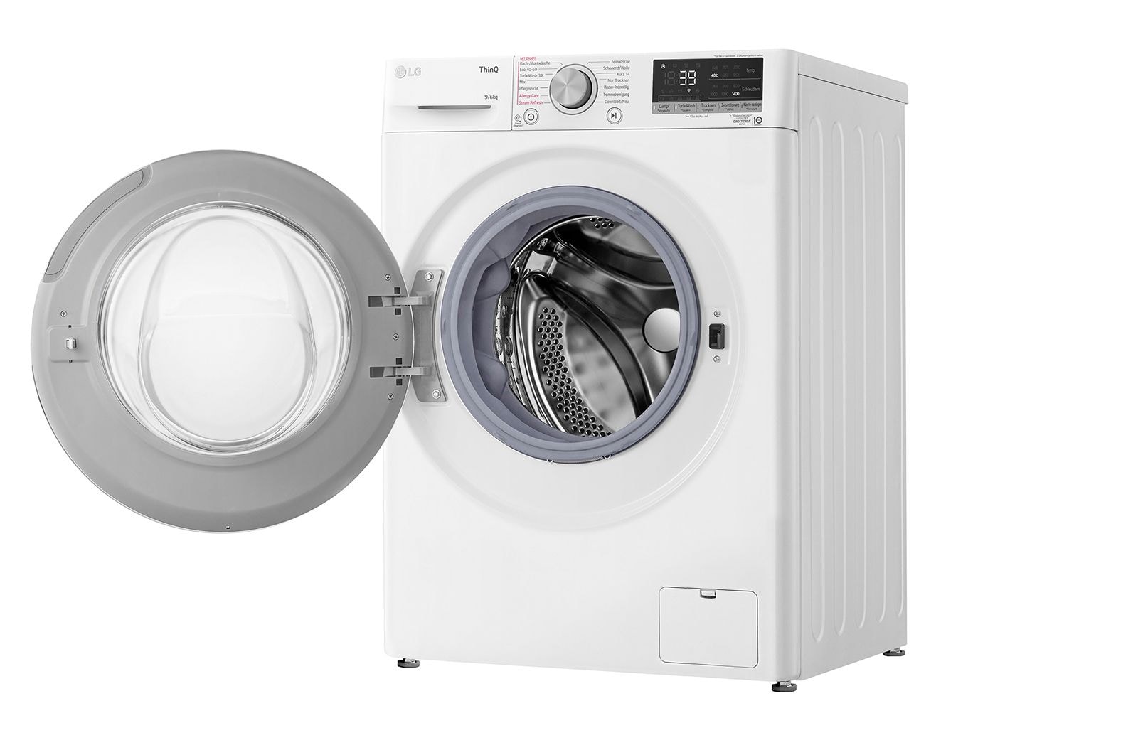 LG Waschtrockner mit 1.400 U./Min. | Energieeffizienzklasse E | 9 kg Waschen | 6 kg Trocknen | Weiß mit silbernem Bullaugenring | W4WV90961C, W4WV90961C