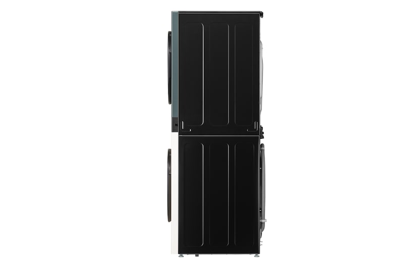 Technische Installationsanleitung für den LG WashTower, die erforderliche Abstände wie 10 cm hinten und 5 cm an den Seiten zeigt.
