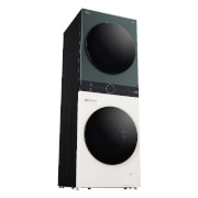 Abmessungsgrafik des LG WashTower: B 60, H 165,5, T 66 cm, zur Veranschaulichung neben einer 170 cm großen Person gezeigt.