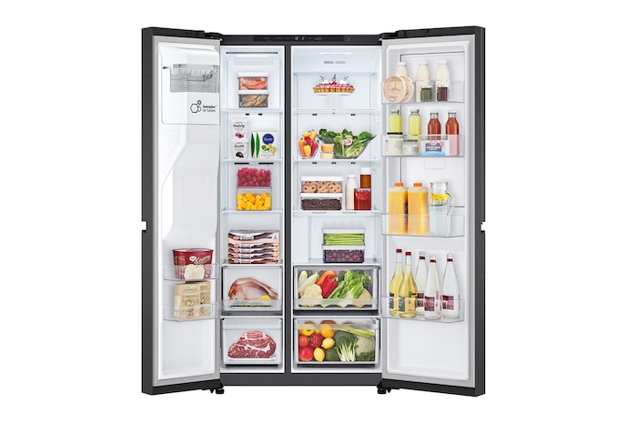 LG Side-by-Side mit Eis-, Crushed Ice- und Wasserspender | 638 Liter Kapazität | Festwasseranschluss | Metallic Black | GSJC40EPPE, GSJC40EPPE