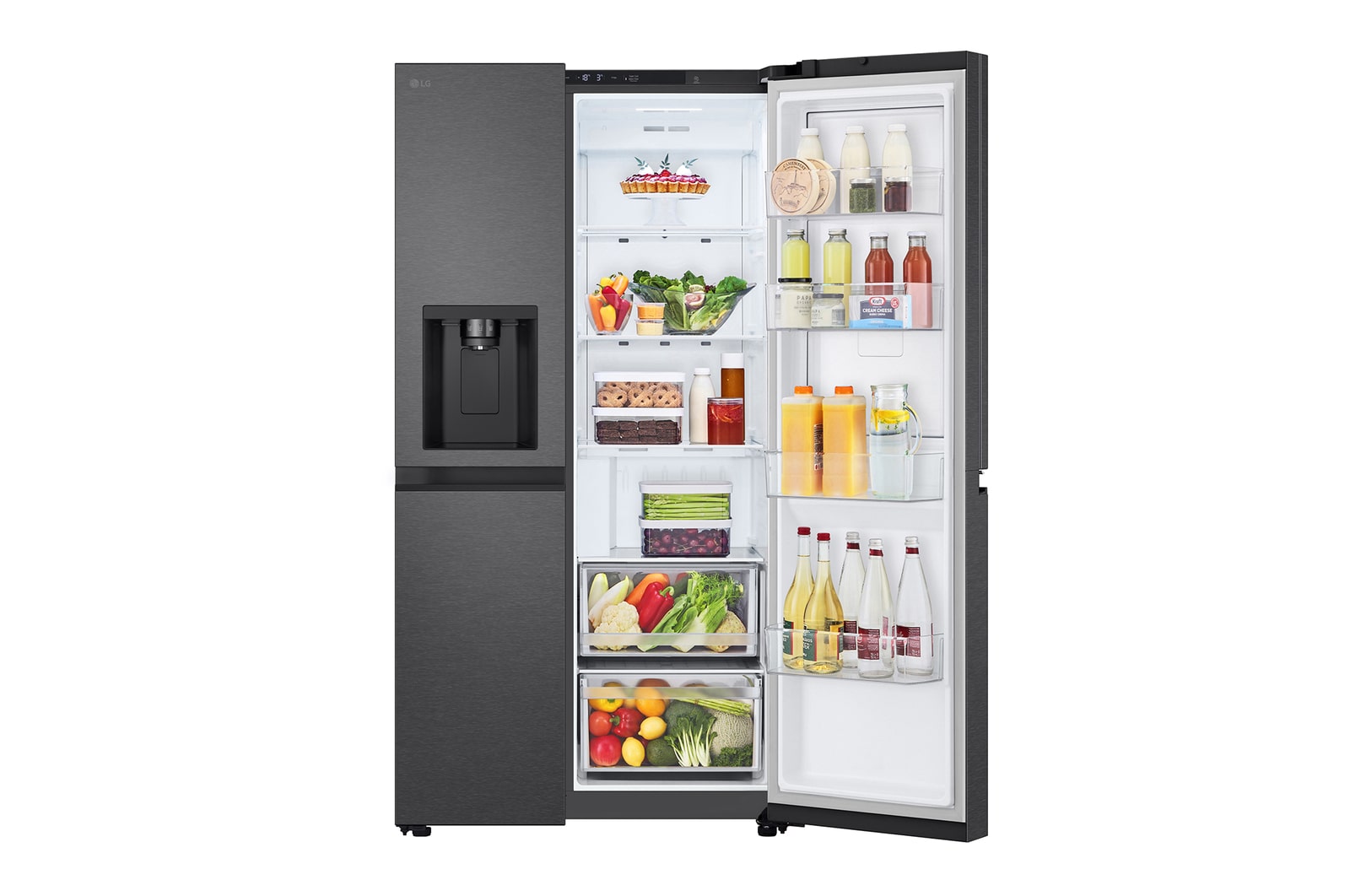 LG Side-by-Side mit Eis-, Crushed Ice- und Wasserspender | 638 Liter Kapazität | Festwasseranschluss | Metallic Black | GSJC40EPPE, GSJC40EPPE