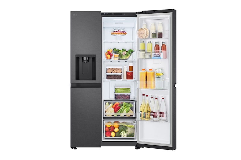 LG Side-by-Side mit Eis-, Crushed Ice- und Wasserspender | 638 Liter Kapazität | Festwasseranschluss | Metallic Black | GSJC40EPPE, GSJC40EPPE