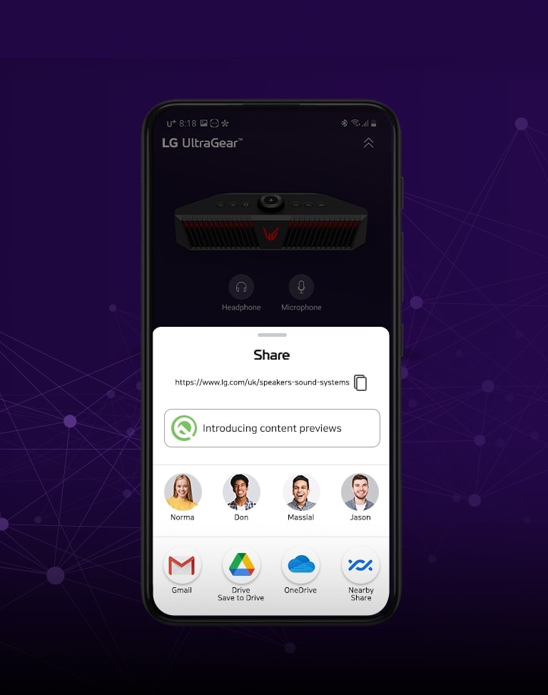 Der APP-Bildschirm, der den von Ihnen eingestellten EQ über die APP-Share-Funktion an Ihre Freunde überträgt, ist auf dem Mobiltelefon aktiviert.