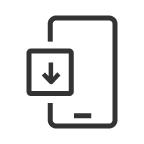 Ein Icon von einem Smartphone mit dem Download Zeichen auf der linken Seite