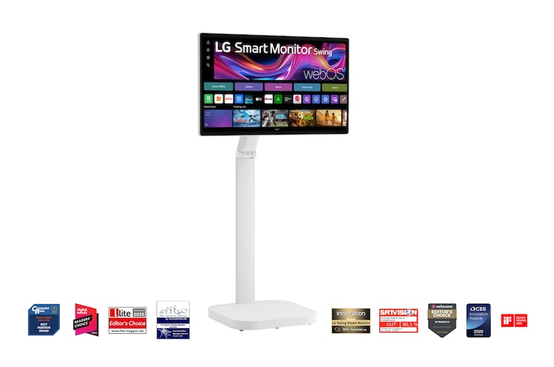 Vorderseite von LG Smart Monitor Swing | 31,5 Zoll 4K-UHD IPS-Smart Monitor mit Touchscreen und Standfuß mit Rollen 32U889SA-W
