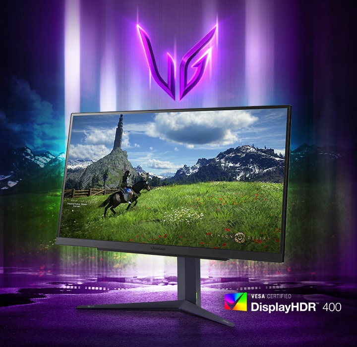 UltraGear™ Gaming-Monitor mit dem Bild eines Mannes auf einem Pferd.