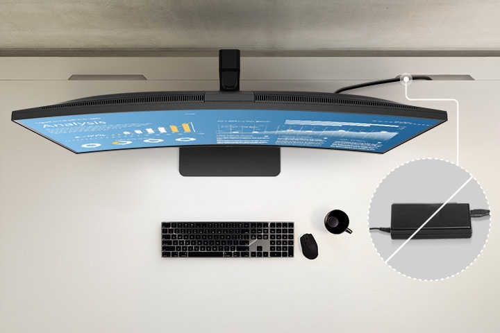 Top view showing the clean layout of the workstation by providing a built-in power source.	