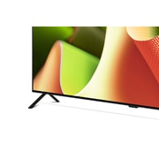 Nahaufnahme des LG OLED TV B4 vom Sockel aus, mit 2-poligem Standfuß