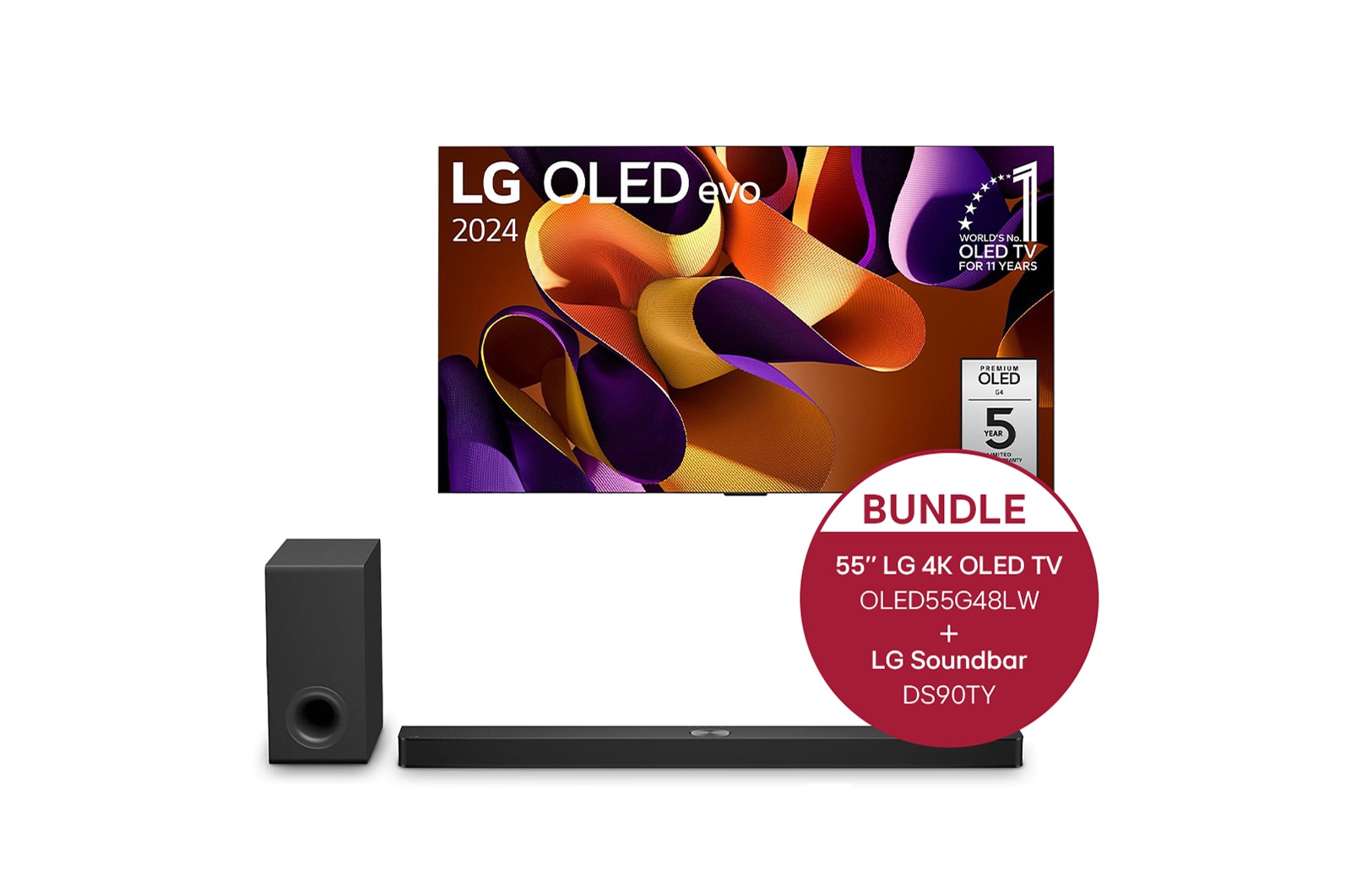 LG 55 Zoll LG OLED evo G4 4K Smart TV +5.1.3 Kanal LG TV Soundbar DS90TY mit Dolby Atmos, OLED55G48LW.DS90TY