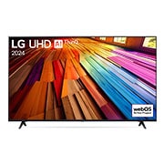 Vorderansicht des LG UHD TV, UT80 mit Text von LG UHD AI ThinQ und 2024 auf dem Bildschirm