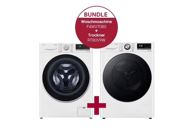 LG Waschmaschine (8 kg, 1.400 U./Min.) und Trockner (8 kg) im Set | F4WV7080.RT80V9W, F4WV7080.RT80V9W