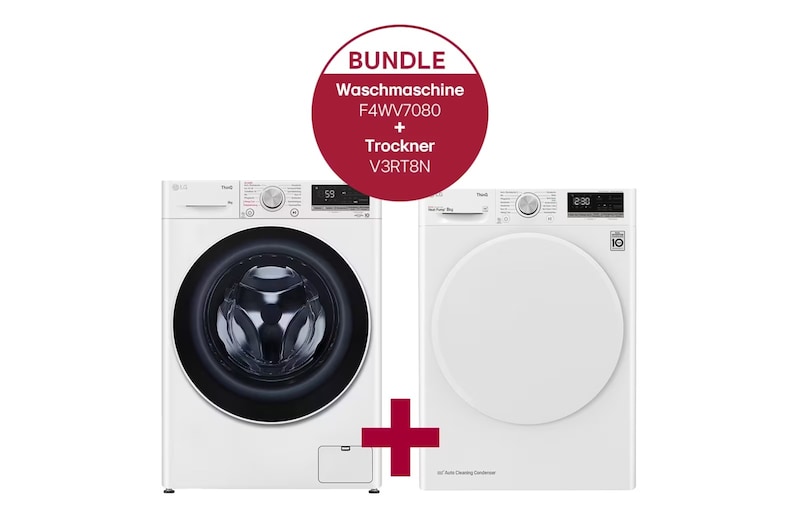 Vorderseite von Waschmaschine (8 kg, 1.400 U./Min.) und Trockner (8 kg) im Set | F4WV7080.V3RT8N F4WV7080.V3RT8N