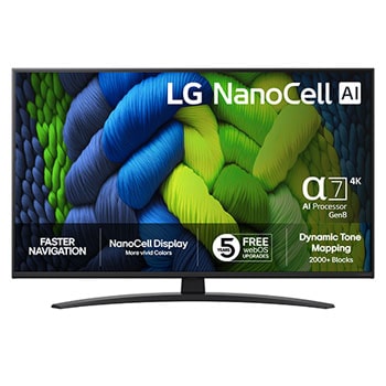 Visning forfra af LG 43" NanoCell AI NANO82 4K Smart TV 2025 43NANO82A6B