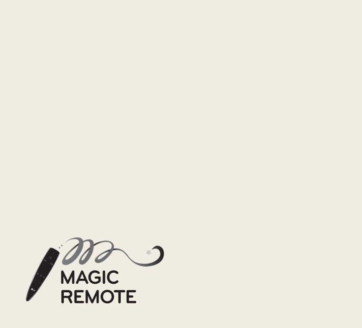 Et logo med en skrivende pen og ordene Magic Remote.