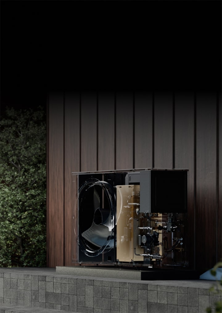 De interne dele fra LG THERMA V-produktet anbragt på trapperne i et hus.