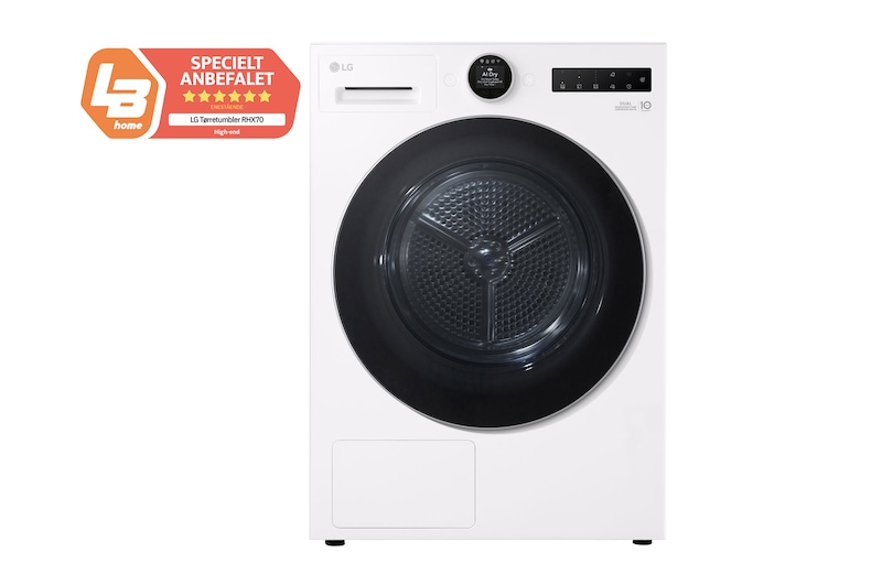Visning forfra af 9-kg DUAL Inverter Heat Pump™ -tørretumbler med™ AI Dry og Varmepumpe Teknologi RHX7009TWS