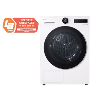 Visning forfra af 9-kg DUAL Inverter Heat Pump™ -tørretumbler med™ AI Dry og Varmepumpe Teknologi RHX7009TWS