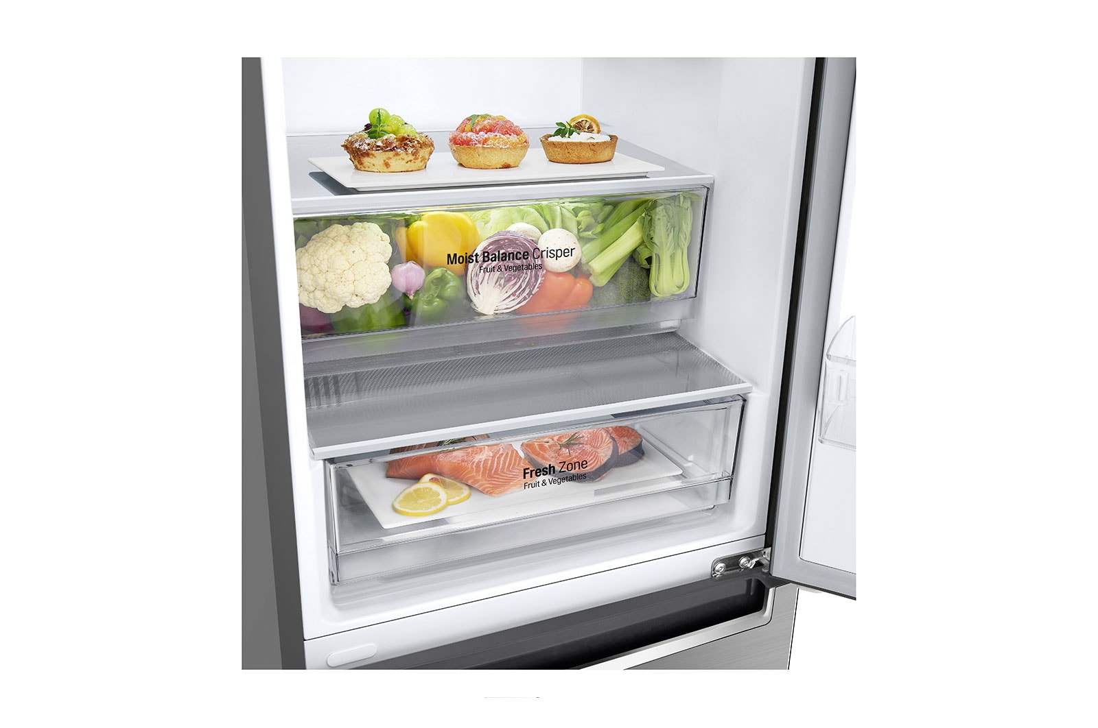 LG 1.86M 341L Kølefryseskab(Shiny Steel) - Energiklasse E, DoorCooling™, GBB61PZJMN