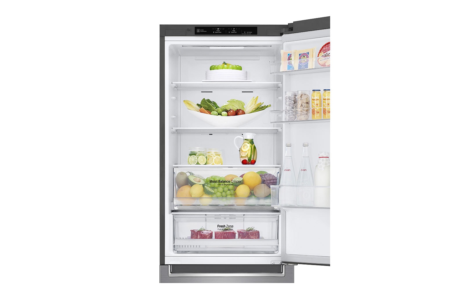 LG 1.86M 341L Kølefryseskab(Shiny Steel) - Energiklasse E, DoorCooling™, GBB61PZJMN