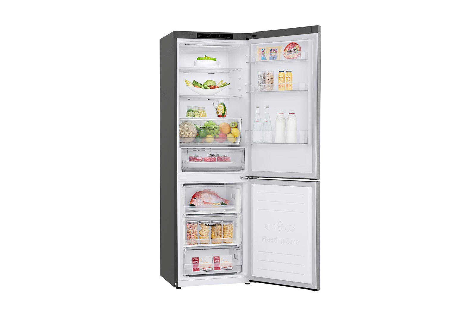 LG 1.86M 341L Kølefryseskab(Shiny Steel) - Energiklasse E, DoorCooling™, GBB61PZJMN