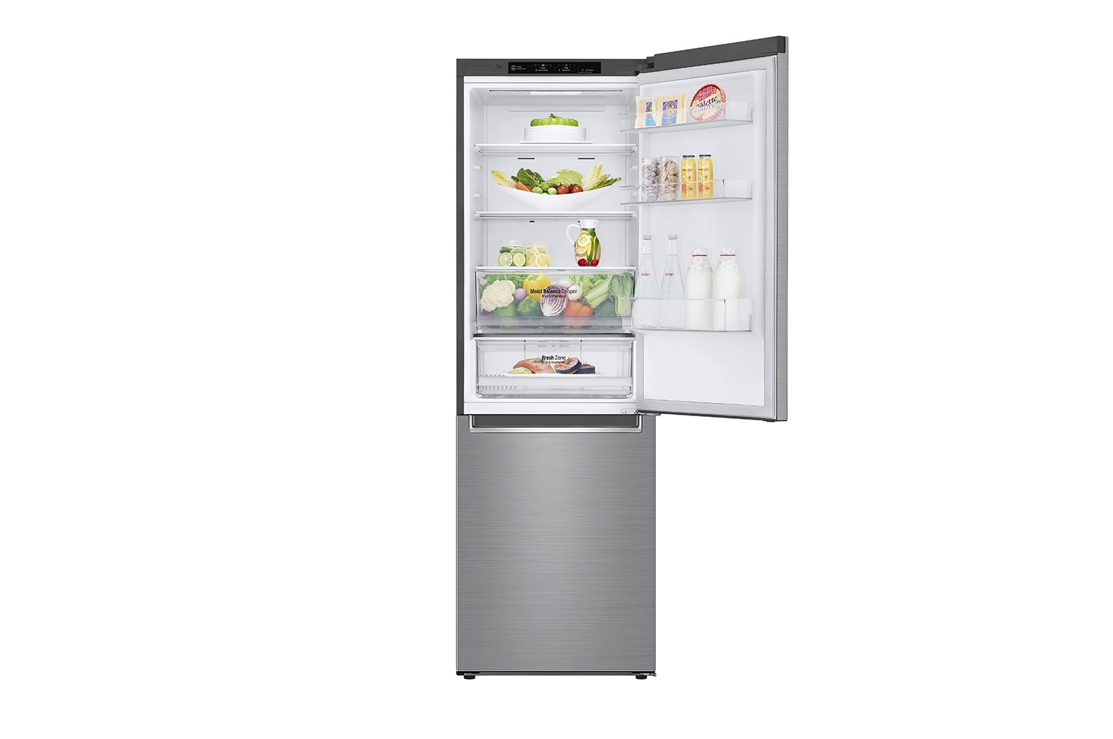 LG 1.86M 341L Kølefryseskab(Shiny Steel) - Energiklasse E, DoorCooling™, GBB61PZJMN