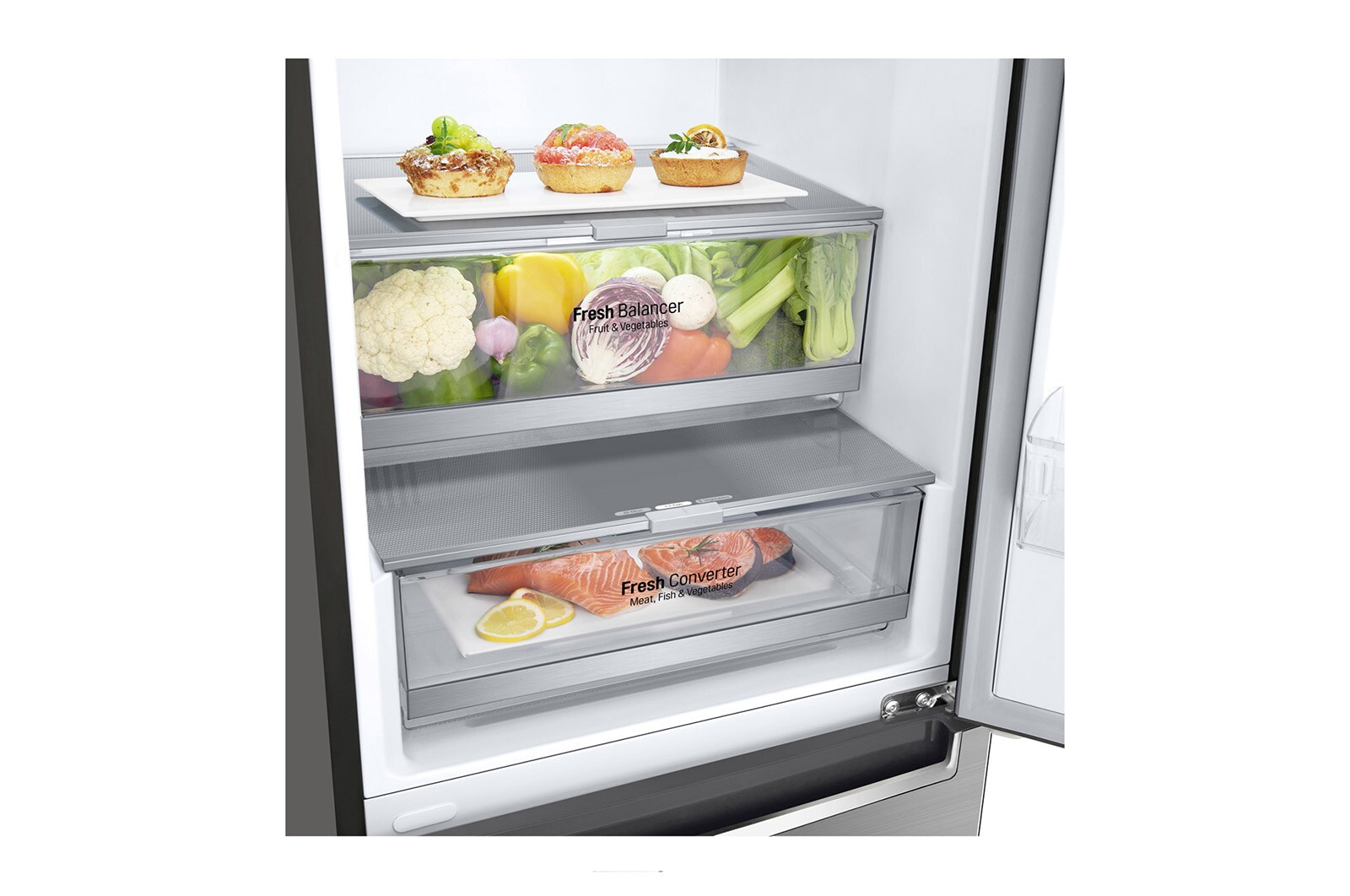 LG 1.86M 341L Kølefryseskab(Shiny Steel) - Energiklasse D, Door Cooling™, GBB71PZEGN