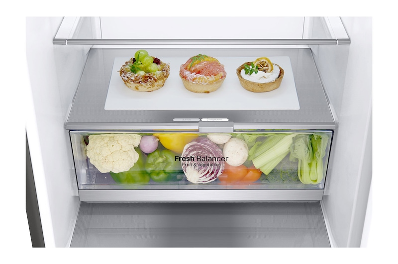 LG 1.86M 341L Kølefryseskab(Shiny Steel) - Energiklasse D, Door Cooling™, GBB71PZEGN