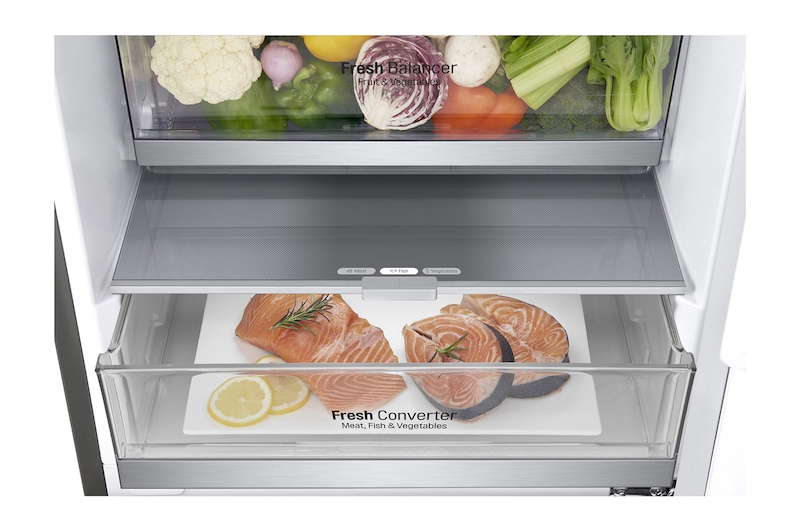 LG 1.86M 341L Kølefryseskab(Shiny Steel) - Energiklasse D, Door Cooling™, GBB71PZEGN