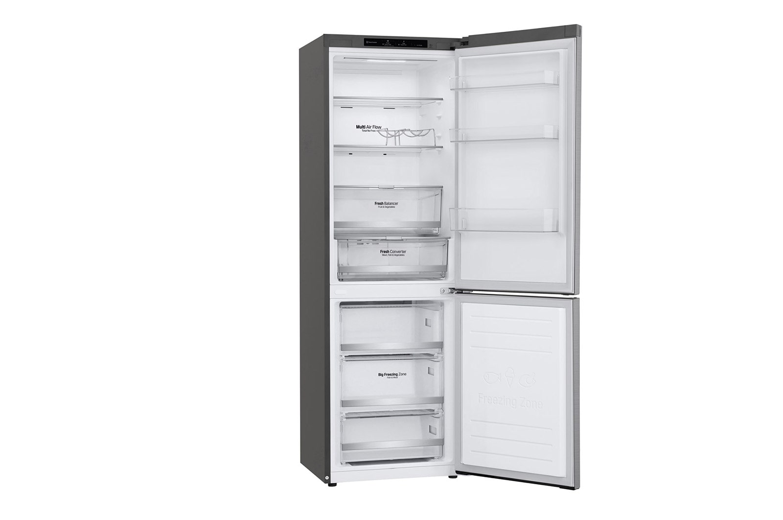 LG 1.86M 341L Kølefryseskab(Shiny Steel) - Energiklasse D, Door Cooling™, GBB71PZEGN