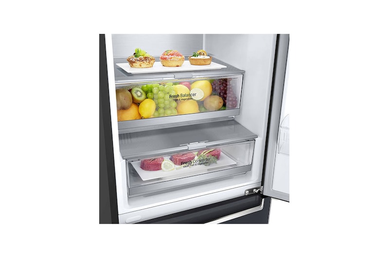 LG 2.03M 384L Kølefryseskab(Matte Black) - Energiklasse A, DoorCooling™ og Smart Diagnosis™ , GBB92MCBAP