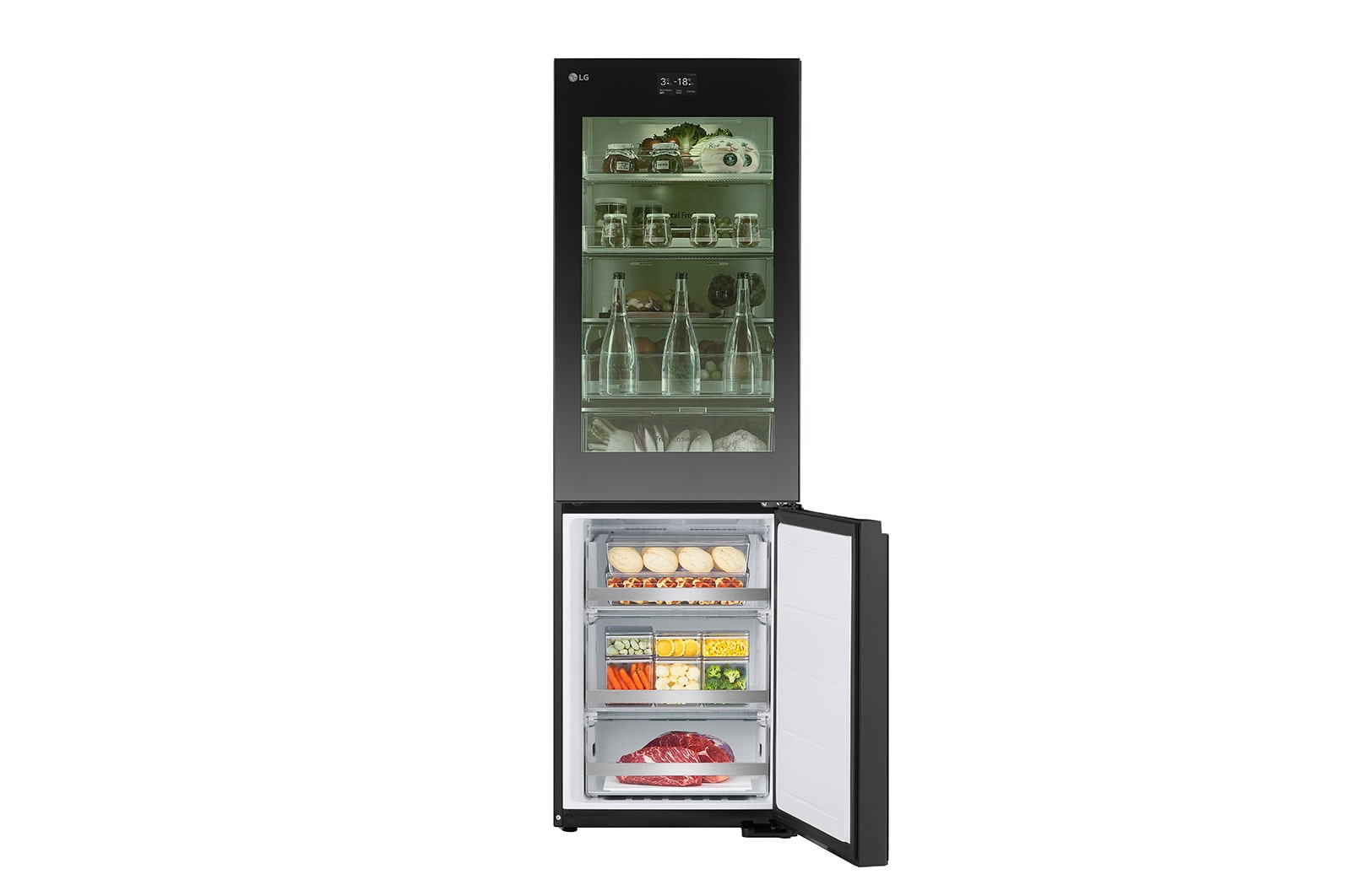 LG 186M 352L Kølefryseskab(Essence Black) - Energiklasse D, InstaView™, Nature Fresh, Door Cooling+™ Smart Diagnosis™ med Wi-Fi, GBG7190CEV