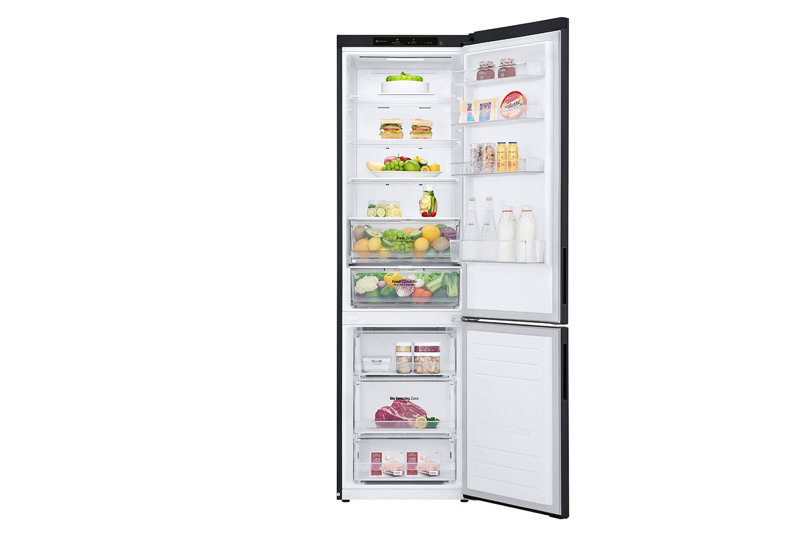 LG 2.03M 384L Kølefryseskab(Matte Black Stainless Steel) - Energiklasse B, Nature Fresh, Door Cooling+™ og Smart Diagnosis™, GBP62MCNBC
